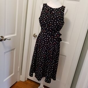 Elle Black Polka Dot A-Line Midi Dress Size 8, Colorful, Belted